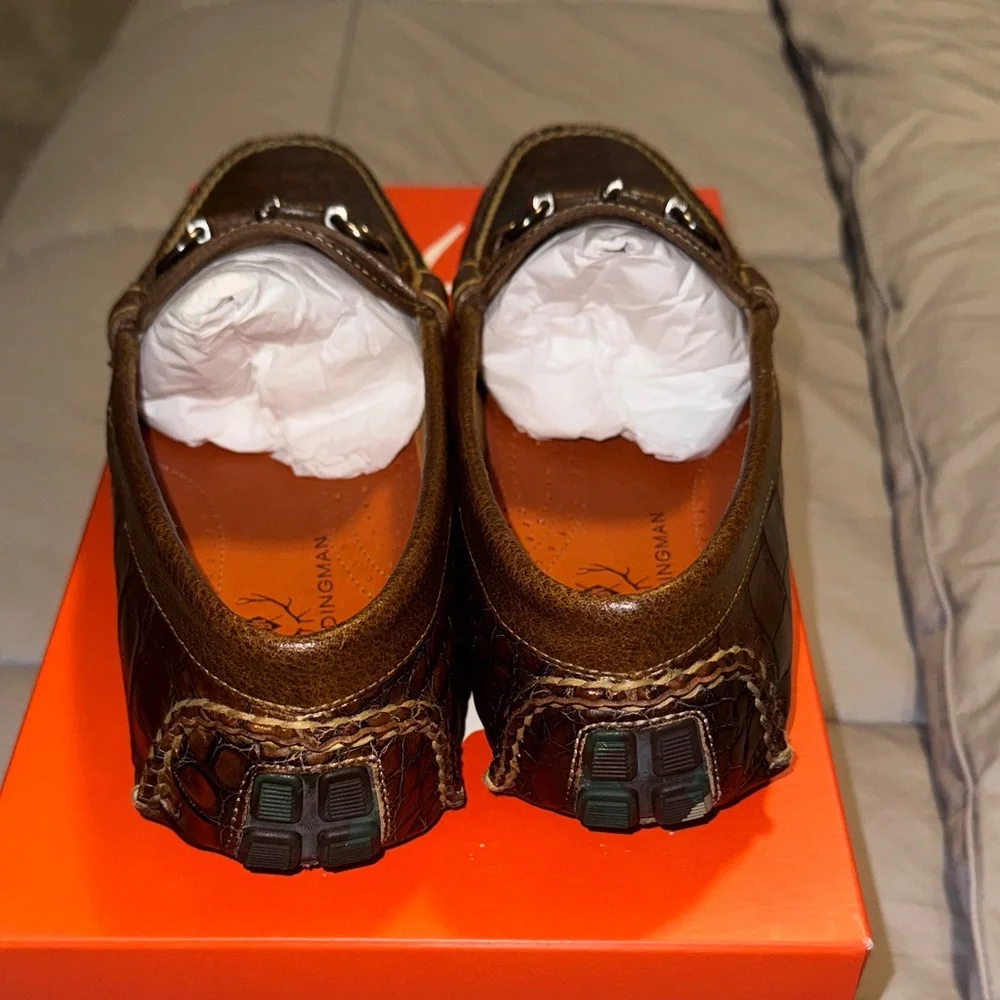 Martin Dingman Crocodile Embossed Brown Loafers - Picture 5 of 6